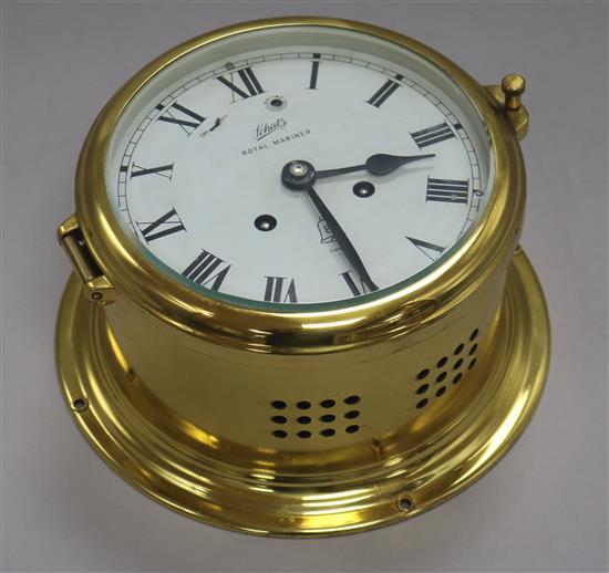 A Schatz Royal Mariner brass ships bulkhead clock, Dia 5.5in (dial)